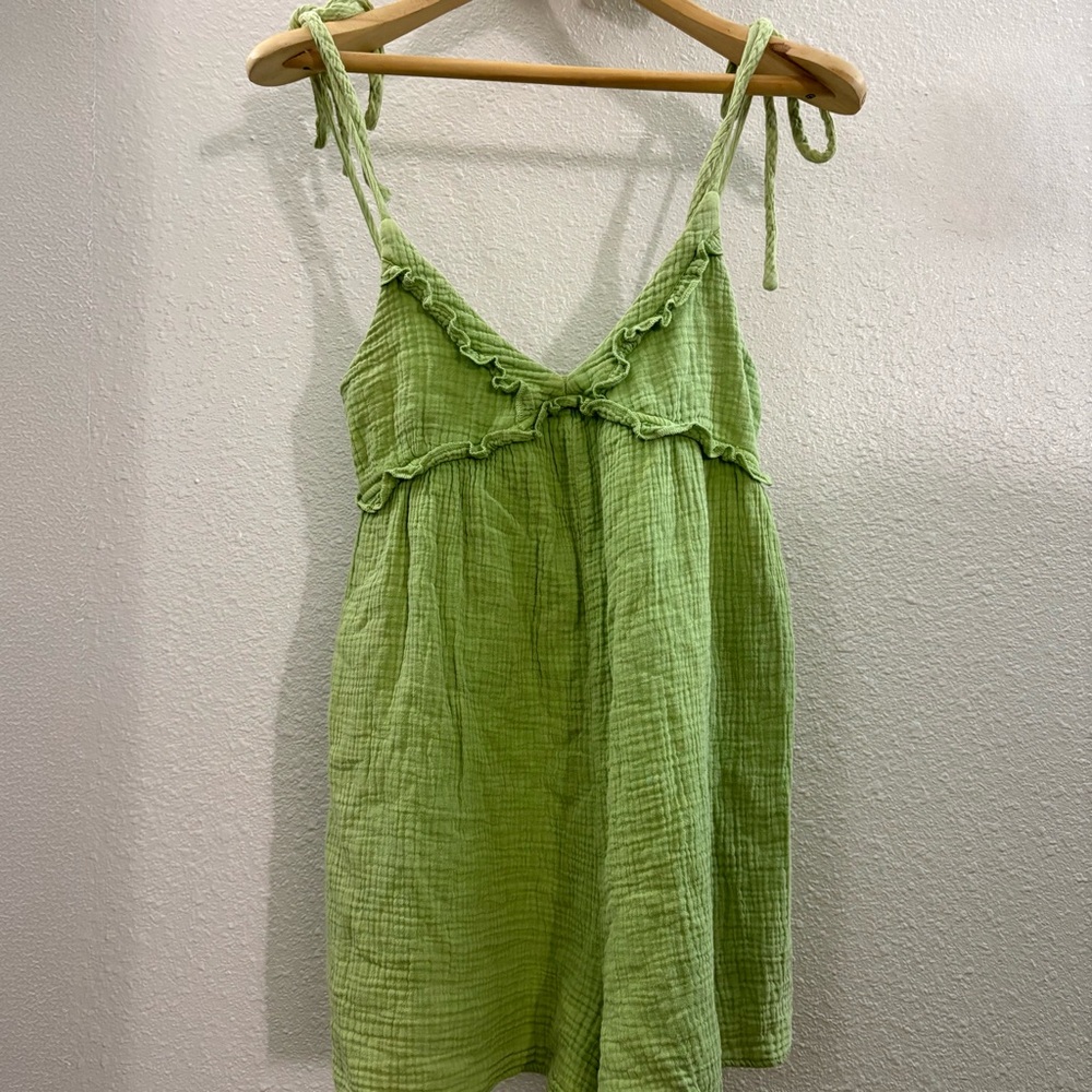 Blue Blush Green Gauze Tie-Strap Romper (Size S)